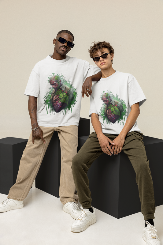 GOODLUCK Oversized Tee – Heart of Roots Edition (White & Black)