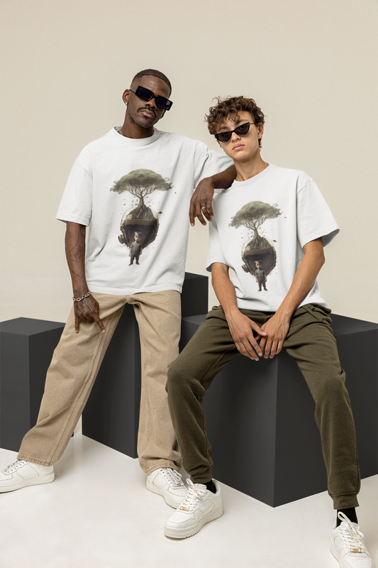 GOODLUCK Oversized Tee – Roots of Wisdom (White & Black Edition)