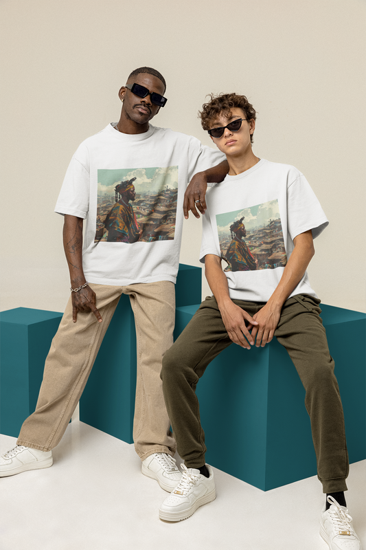 GOODLUCK Oversized Tee – Urban Guardian (Black & White Edition)