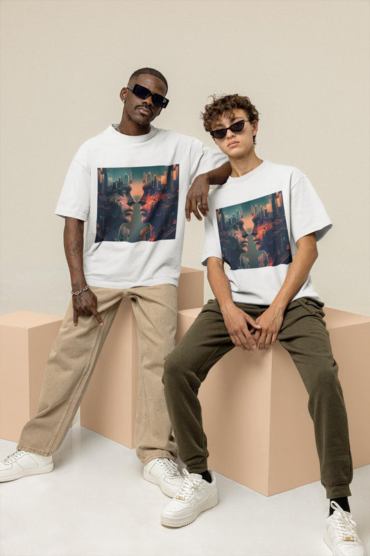 GOODLUCK Oversized Tee – City Reflections (White & Black Edition)
