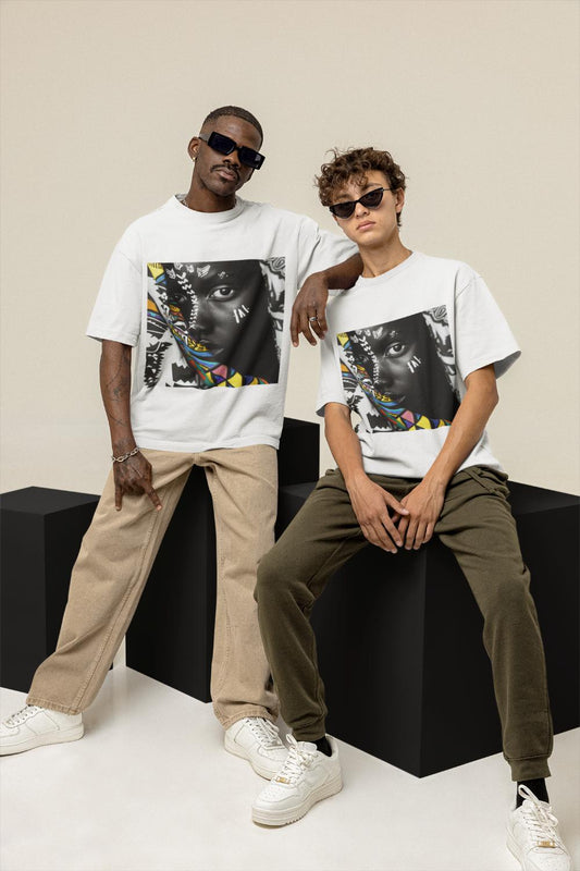 GOODLUCK Oversized Tee – Tribal Gaze (Black & White Edition)