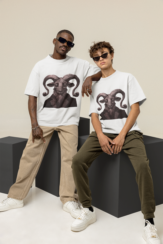 GOODLUCK Oversized Tee – The Horned Witness (White Edition)