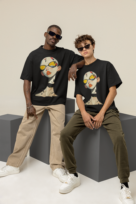 GOODLUCK Oversized Tee – Cyber Face (Black Edition)