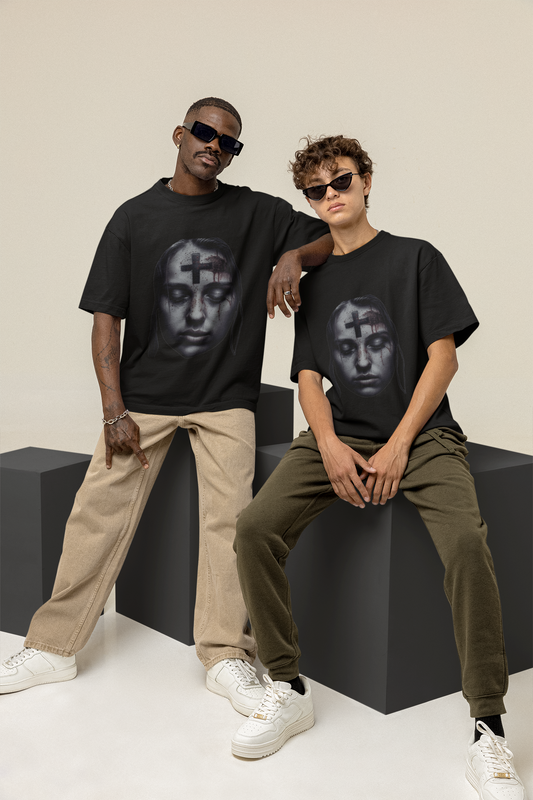 GOODLUCK Oversized Tee – Witness of the Cross (Black & White Edition)