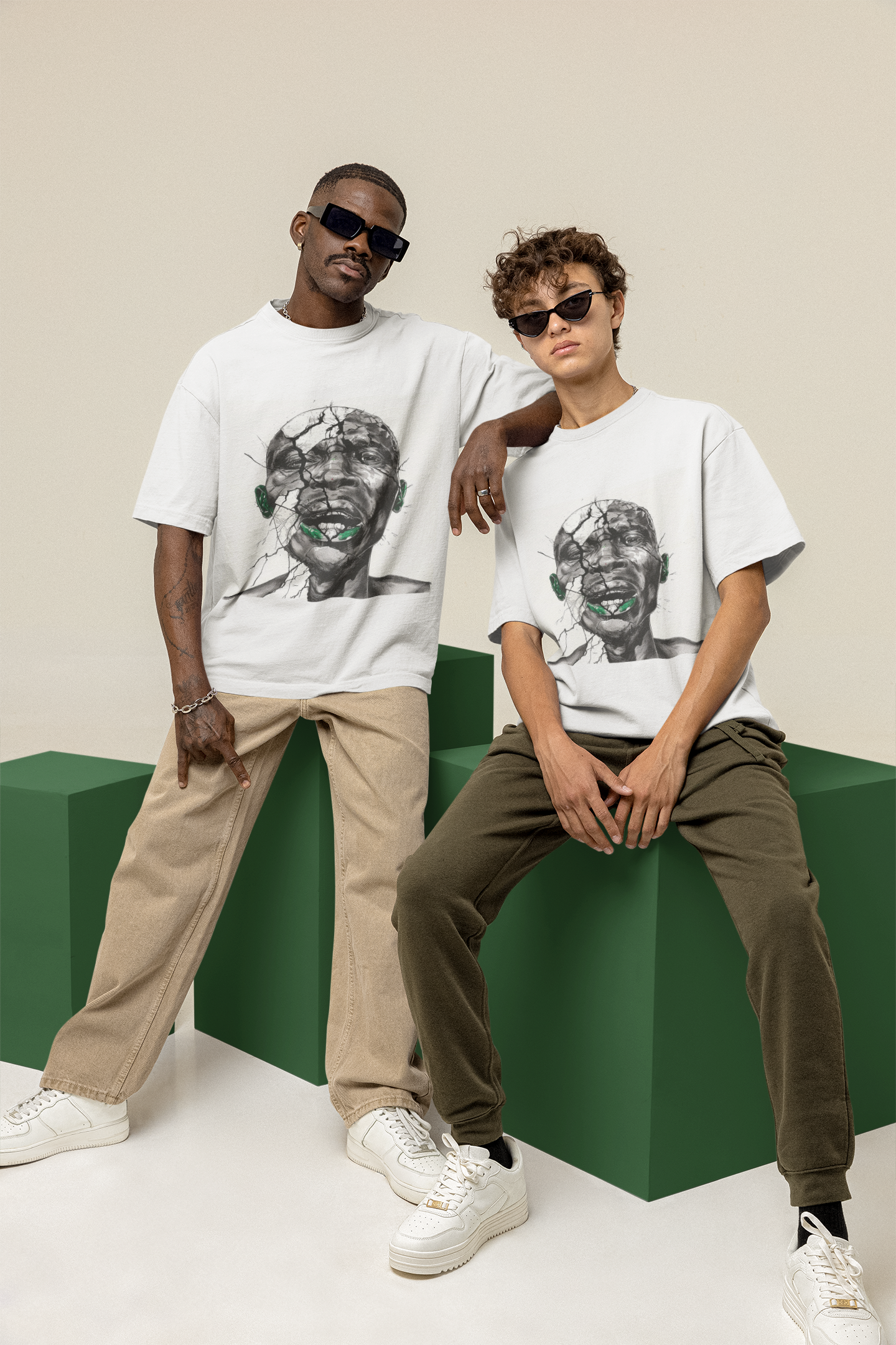 GOODLUCK Oversized Tee – Cracked Yet Standing (White Edition)