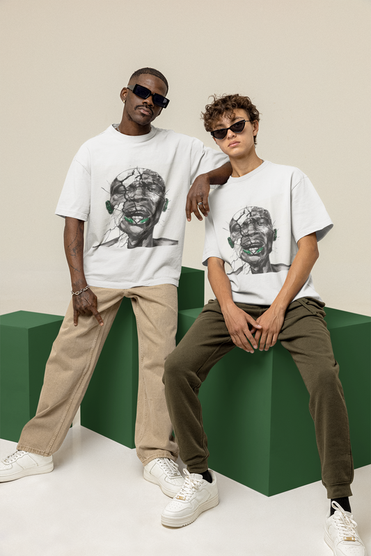 GOODLUCK Oversized Tee – Cracked Yet Standing (White Edition)