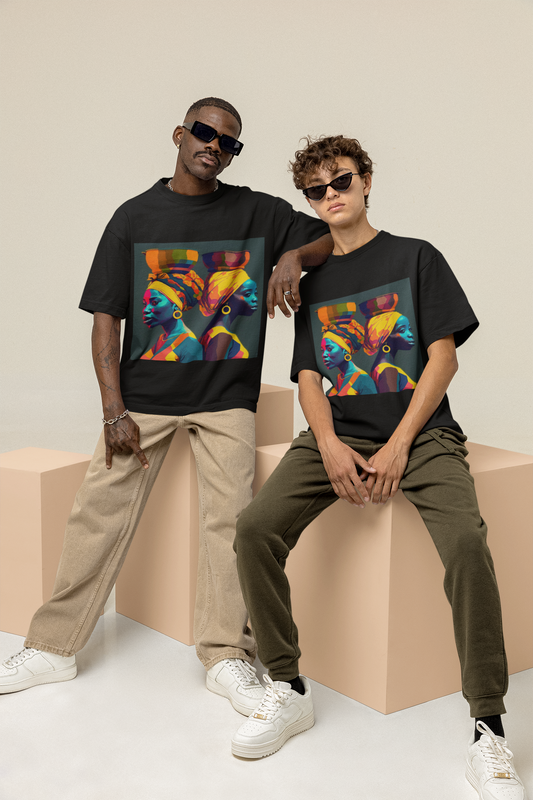 GOODLUCK Oversized Tee – Motherland Queens (Black & White Edition)